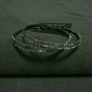 BEBÉ TWO ROW BLACK RHINESTONE EARRINGS.